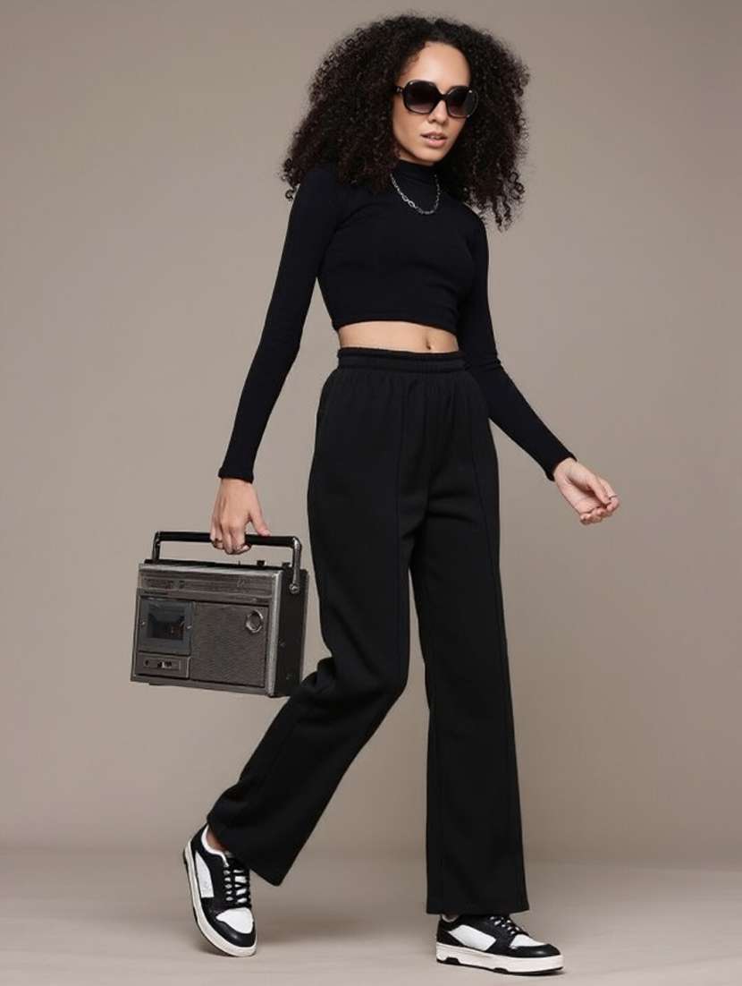 women black solid mid rise straight trouser - 22004404 - Standard Image - 3