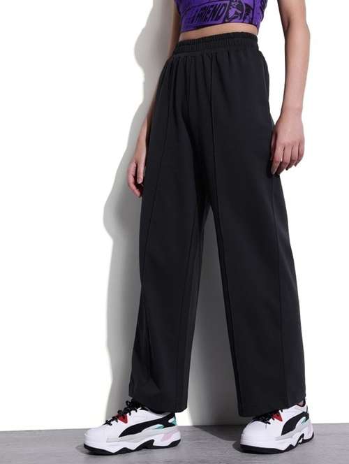 women black solid high rise straight trouser - 22004409 - Standard Image - 0