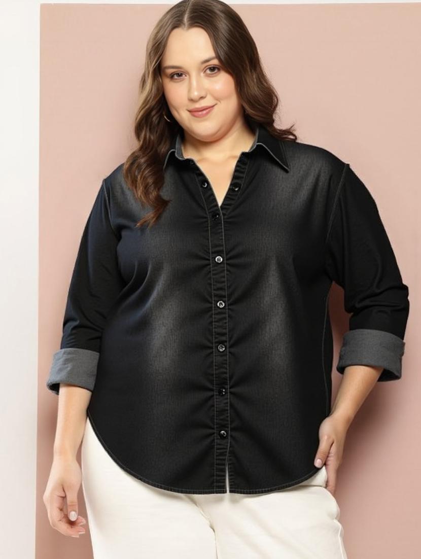 black denim plus shirt - 22004410 - Zoom Image - 0
