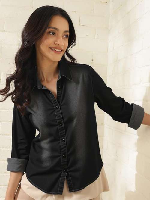 black denim regular shirt - 22004412 -  Standard Image - 0