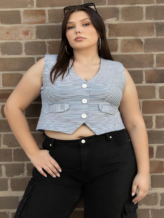 grey cotton blend crop top - 22004417 - Zoom Image - 0