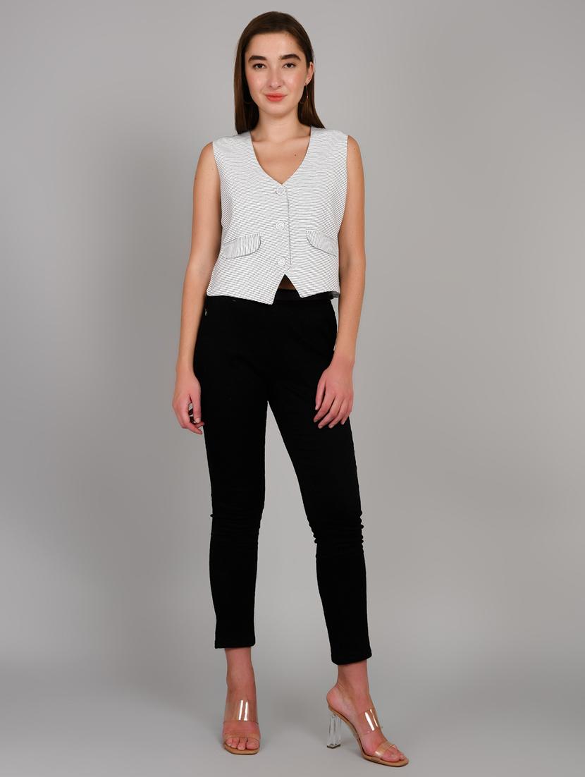 white cotton blend crop top - 22004419 - Standard Image - 3
