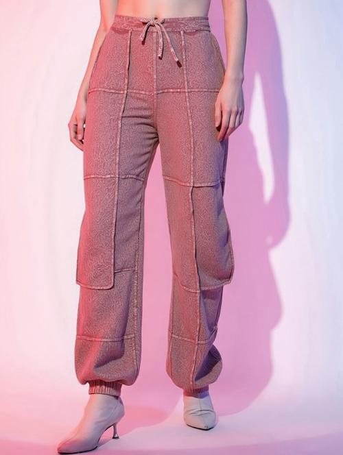 women pink solid high rise relaxed fit jogger - 22004421 - Standard Image - 0