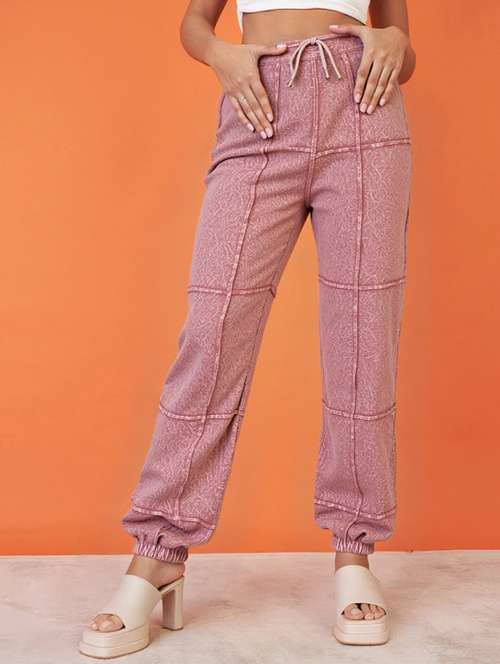 women solid high rise relaxed fit jogger - 22004428 - Standard Image - 0