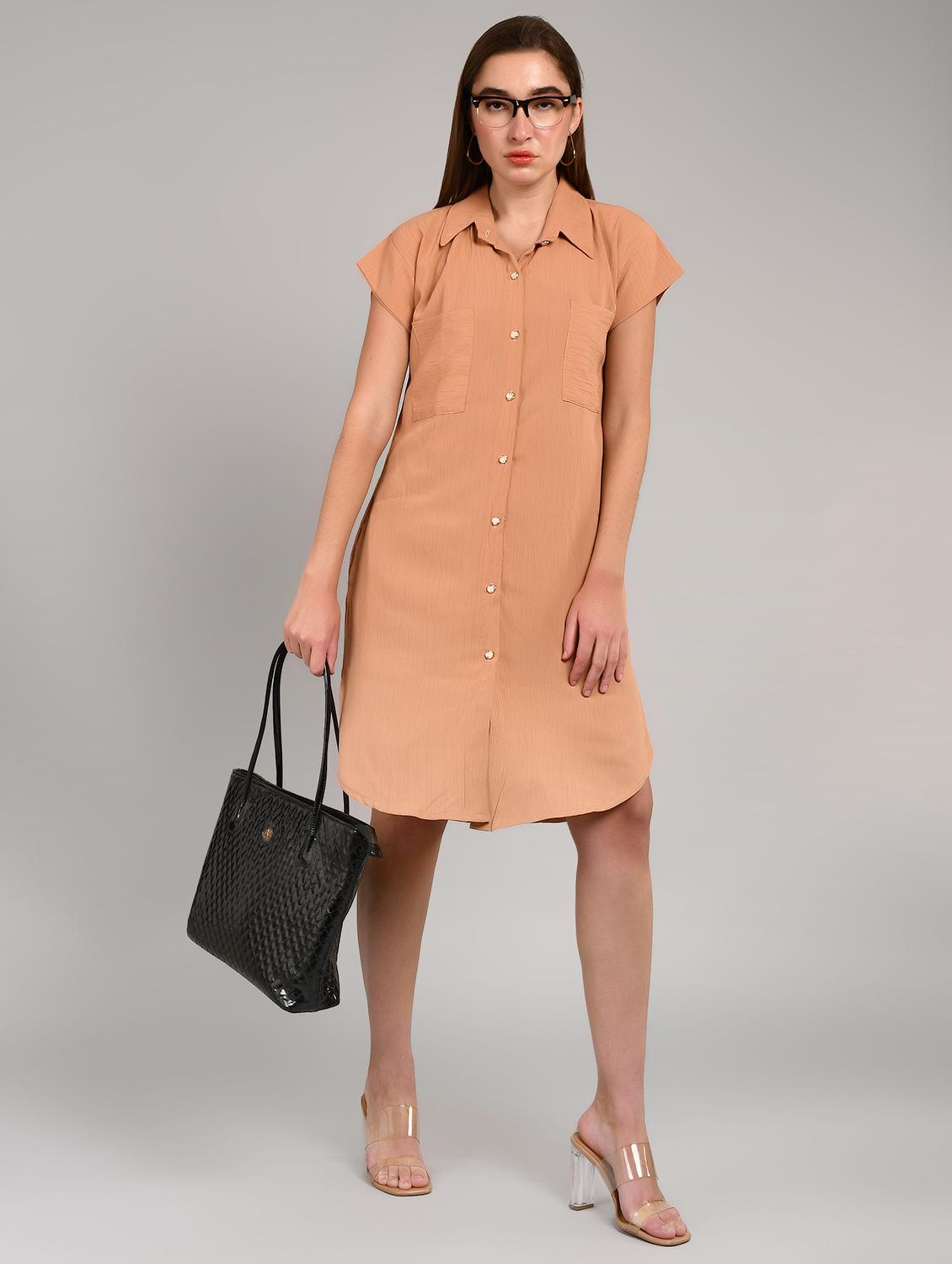 peach cotton blend shirt dress - 22004431 -  Zoom Image - 0