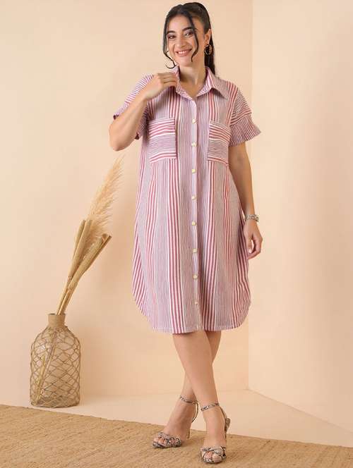 pink cotton blend aline dress - 22004433 - Standard Image - 0