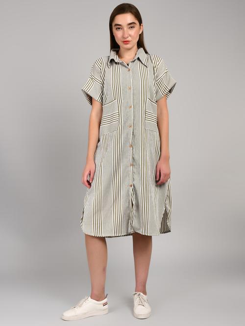 grey cotton blend aline dress - 22004434 -  Standard Image - 0