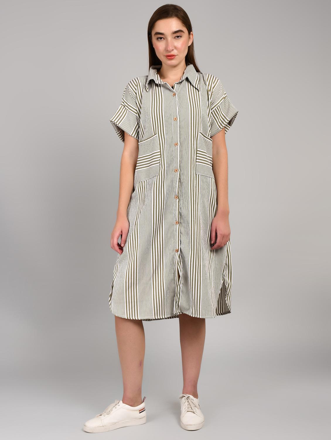 grey cotton blend aline dress - 22004434 -  Zoom Image - 0
