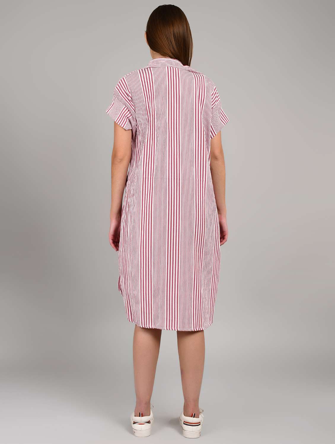 women striped short sleeve relaxed fit shirt dress - 22004435 - Standard Image - 3