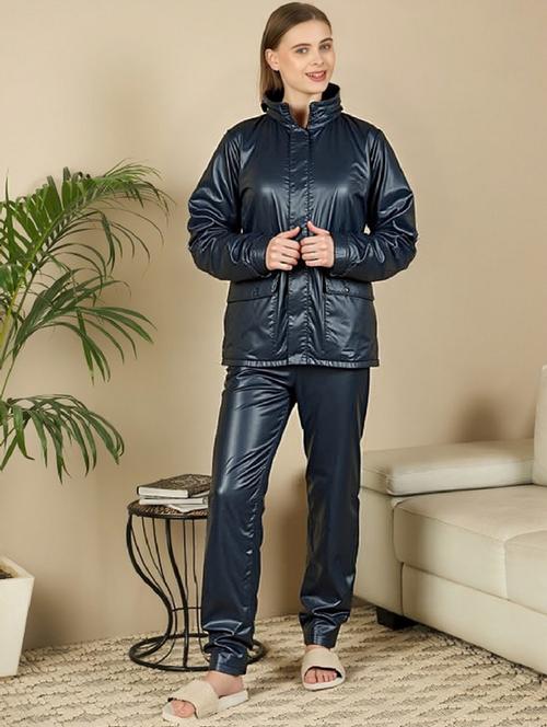 women navy blue solid hooded rain suit - 22004439 - Standard Image - 0