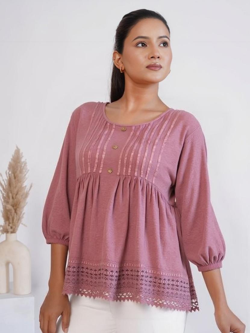 women mauve solid puff sleeve flared top - 22004448 - Zoom Image - 0