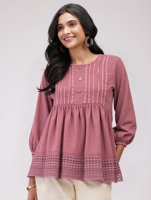 women mauve solid puff sleeve flared top - 22004451 -  Standard Image - 0