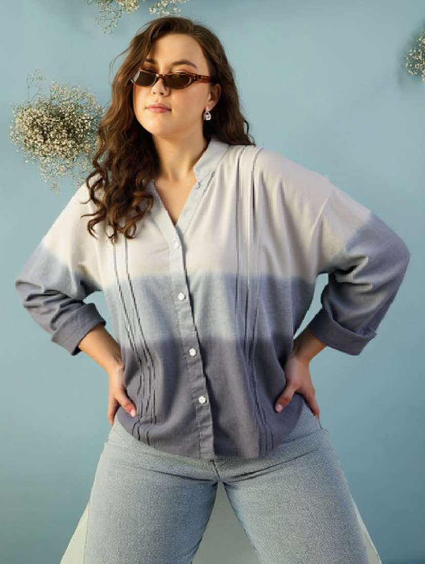 women plus size ombre print long sleeve shirt