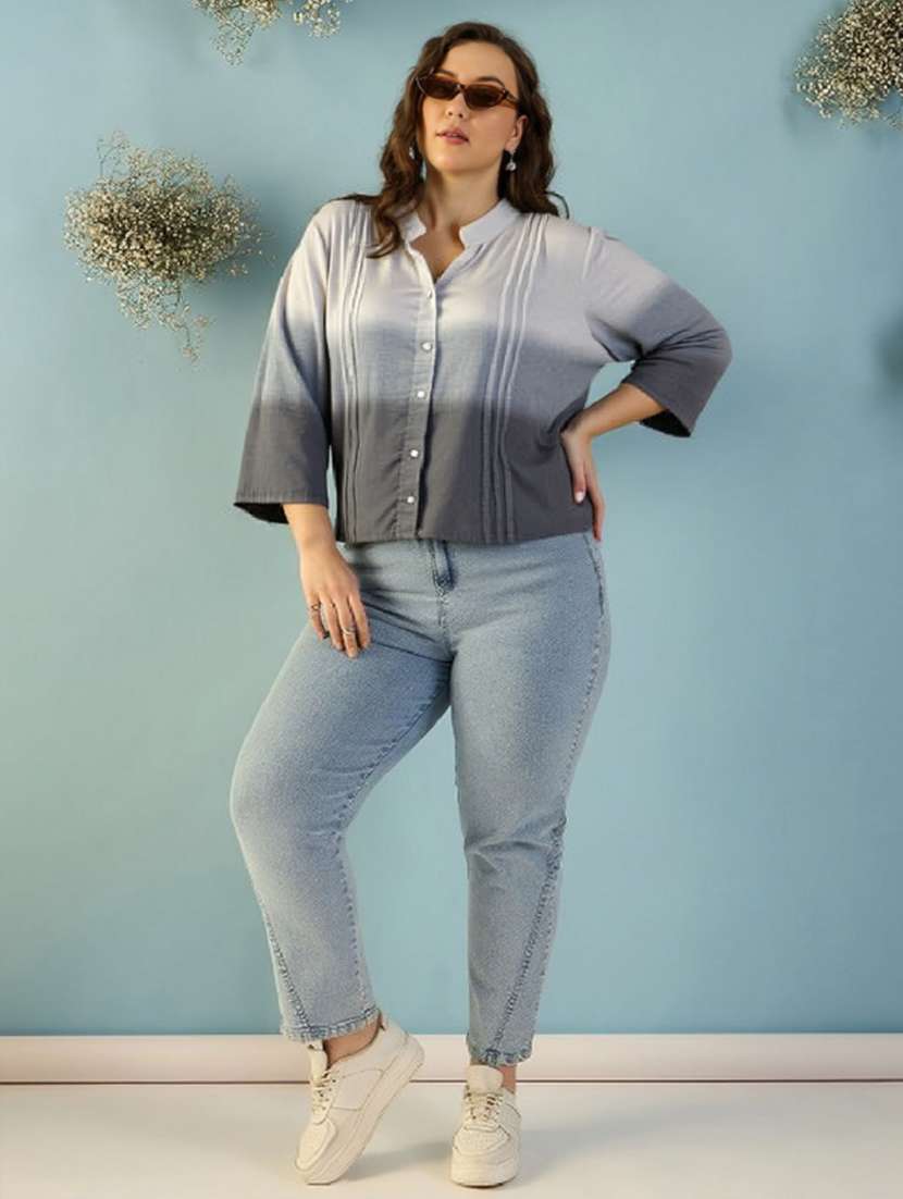 women plus size ombre print long sleeve shirt - 22004454 -  Standard Image - 3