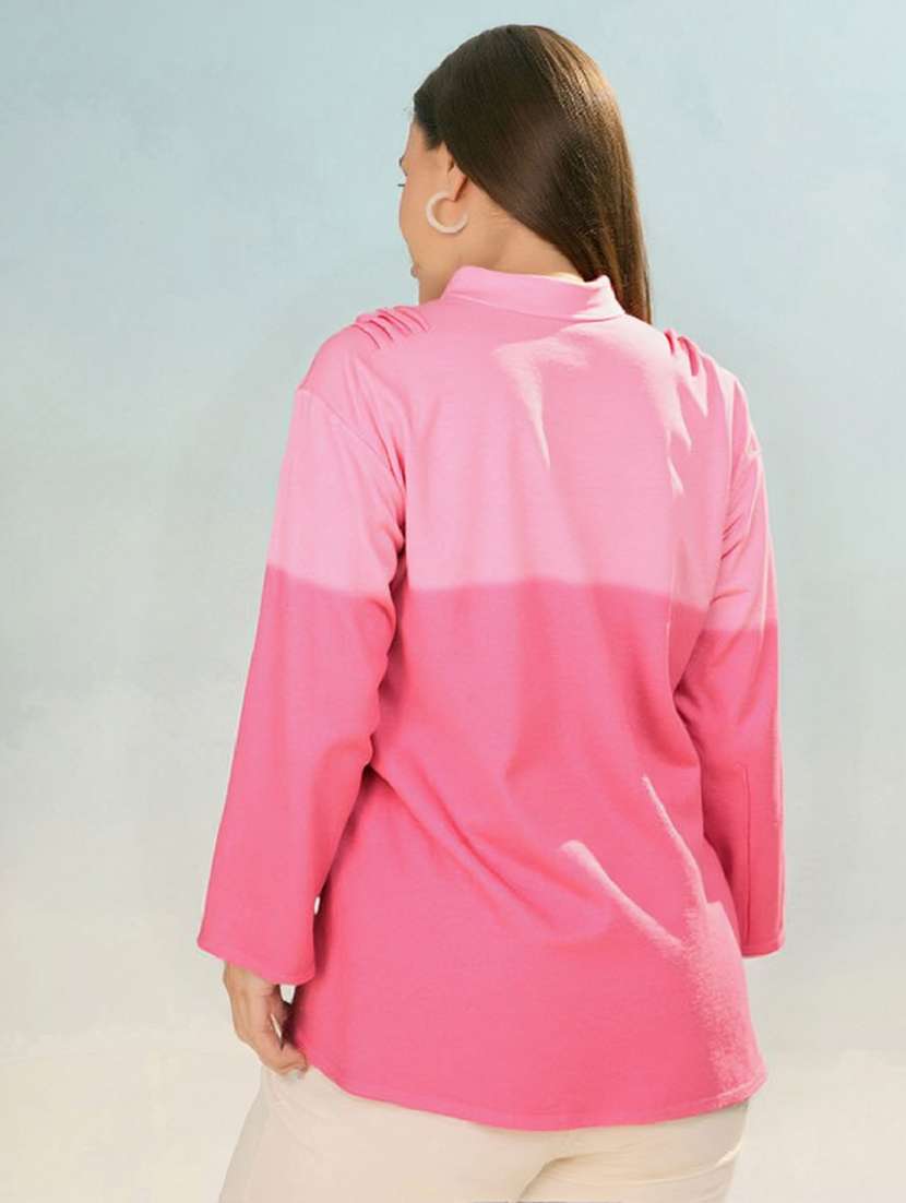 women ombre print high low long sleeve shirt - 22004458 -  Standard Image - 3