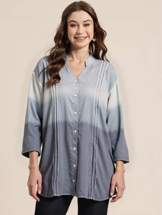 women ombre print long sleeve shirt