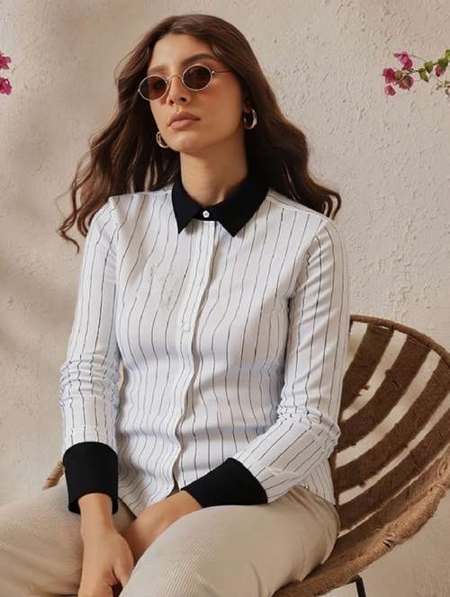 women striped long sleeve regular fit shirt - 22004476 - Standard Image - 0