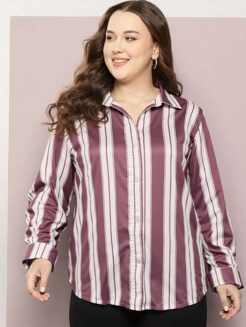 women plus size solid long sleeve collared shirt - 22004482 - Standard Image - 0