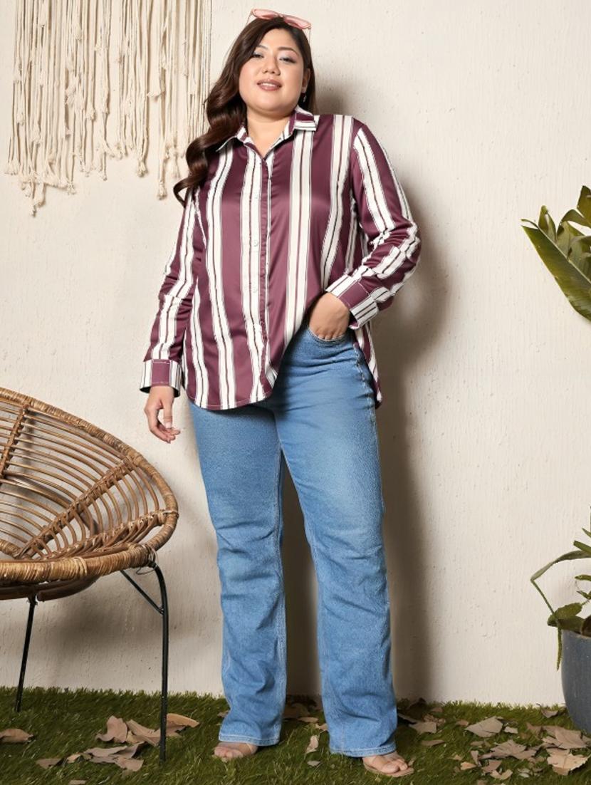 women plus size solid long sleeve collared shirt - 22004483 - Standard Image - 3