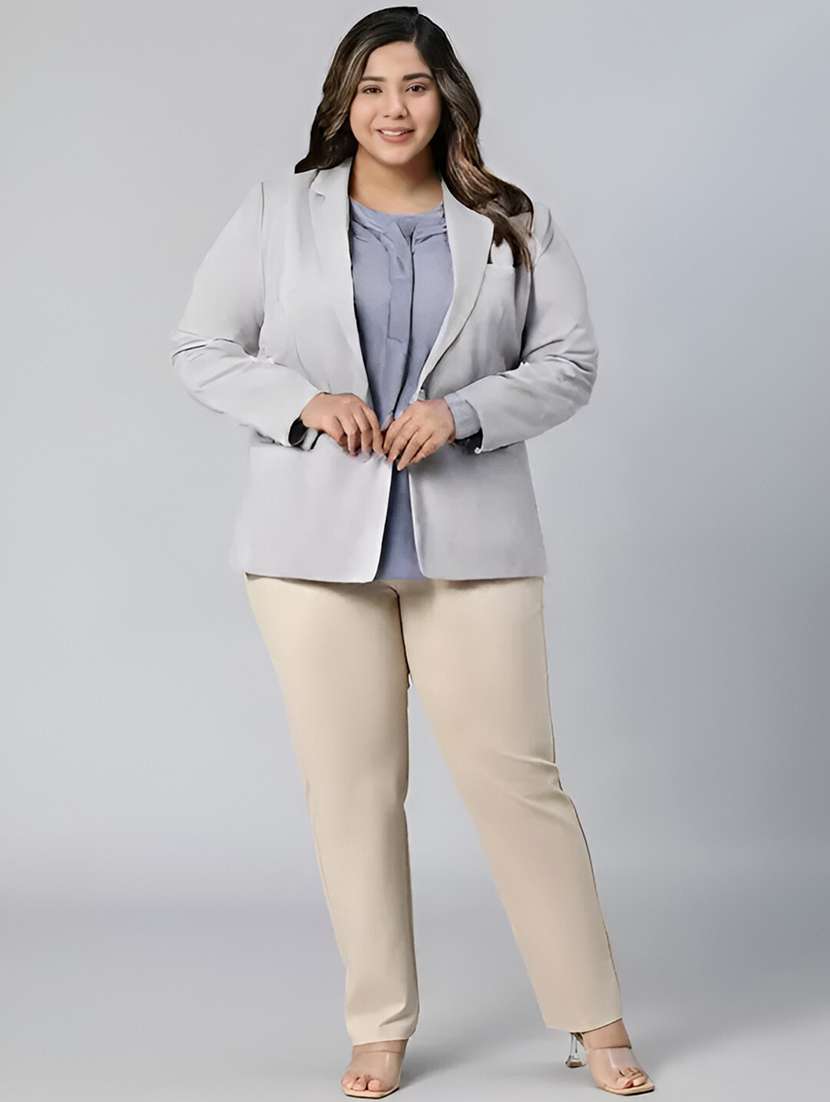 women solid lapel collar single breasted blazer - 22004525 -  Standard Image - 3