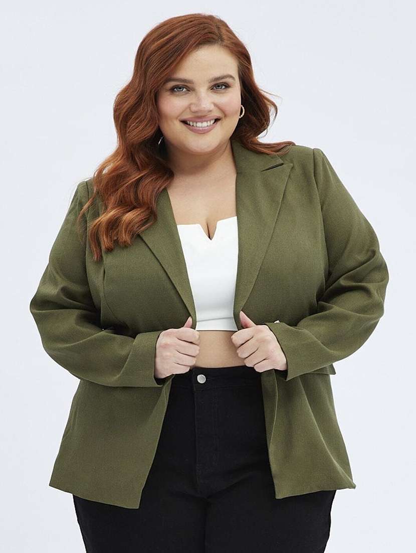 women solid lapel collar single breasted blazer