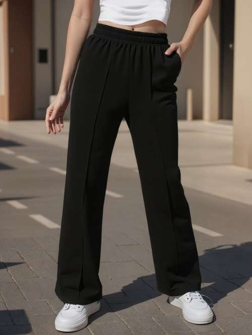 women black solid mid rise straight trouser - 22004533 -  Standard Image - 0