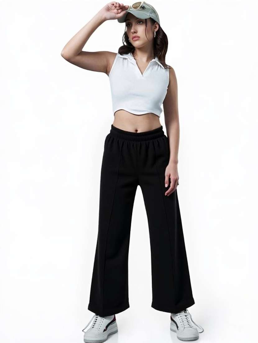 women black solid mid rise straight trouser - 22004533 -  Standard Image - 3