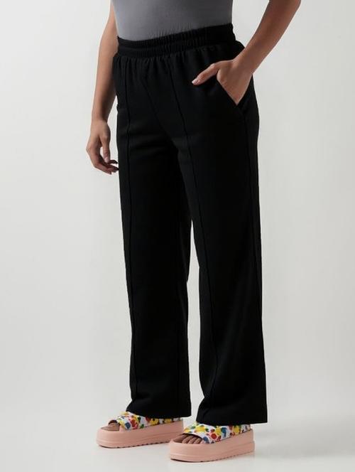 women black solid mid rise straight trouser - 22004534 - Standard Image - 0