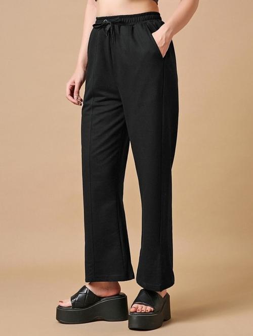 women black solid mid rise straight trouser - 22004536 - Standard Image - 0