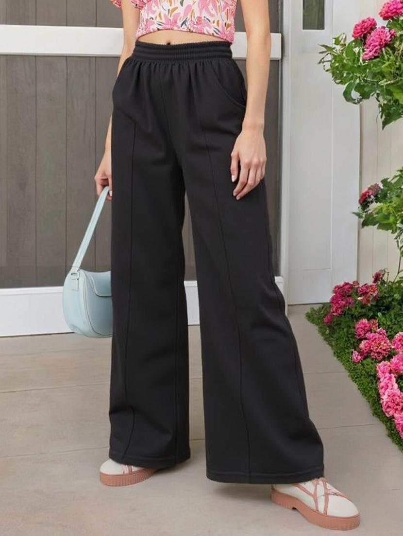 women black solid mid rise straight trouser