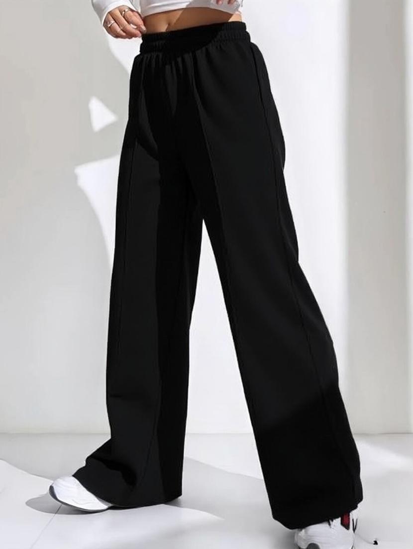 women black solid mid rise straight trouser