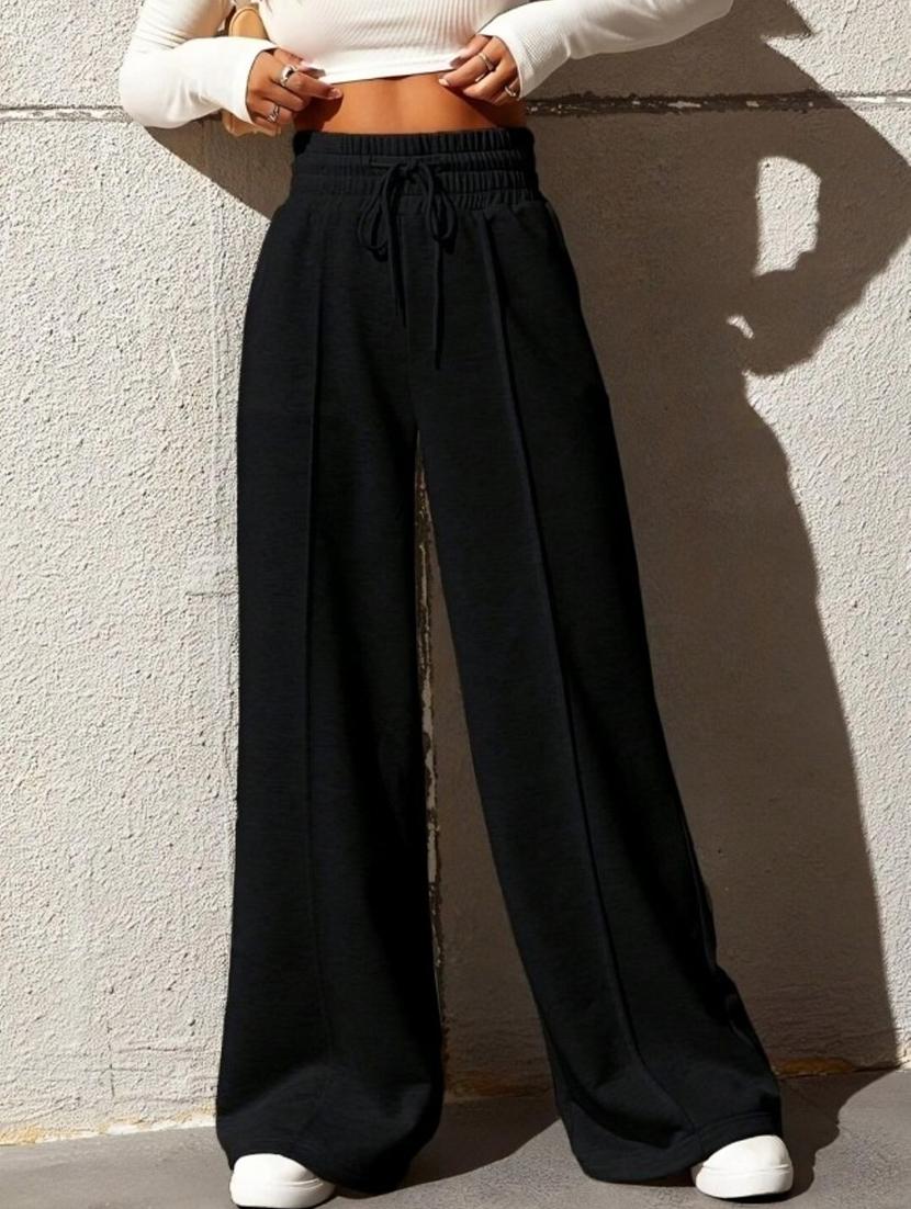 women black solid mid rise wide leg trouser