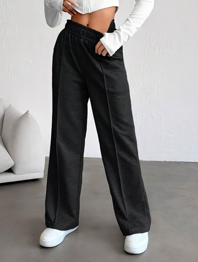 women black solid mid rise straight trouser