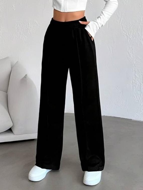 women black solid mid rise straight trouser
