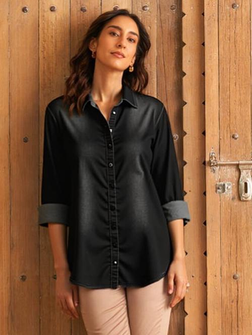 women washed long sleeve denim shirt - 22004547 - Standard Image - 0