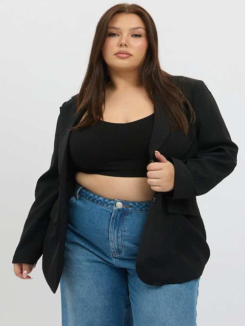 women black solid single breasted blazer - 22004552 -  Standard Image - 0