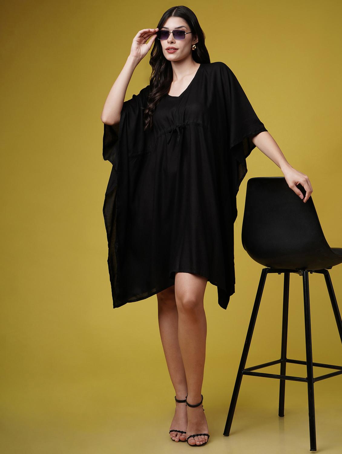 women black solid kimono sleeve kaftan dresses - 22004554 - Zoom Image - 0