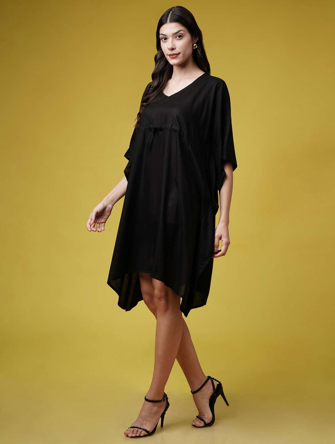 women black solid kimono sleeve kaftan dresses - 22004554 - Standard Image - 5
