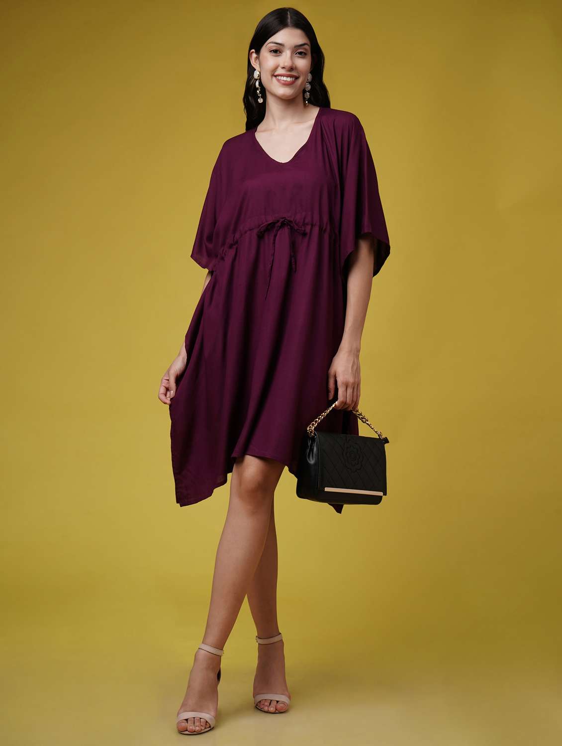 women black solid kimono sleeve kaftan dresses  - 22004555 -  Standard Image - 3