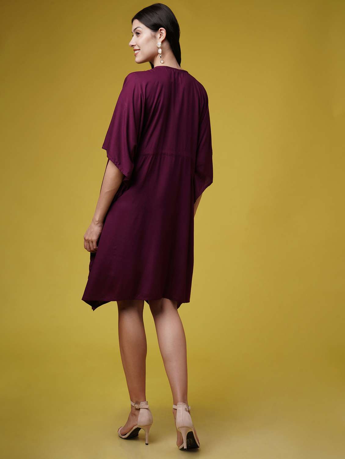 women black solid kimono sleeve kaftan dresses  - 22004555 -  Standard Image - 5