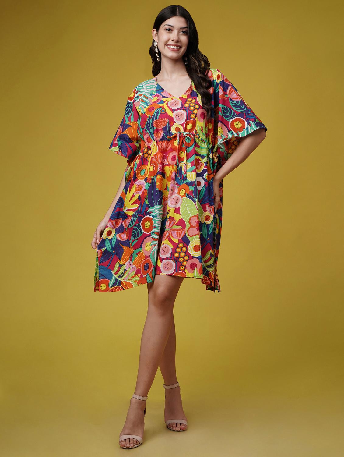 women printed kimono sleeve kaftan dresses 