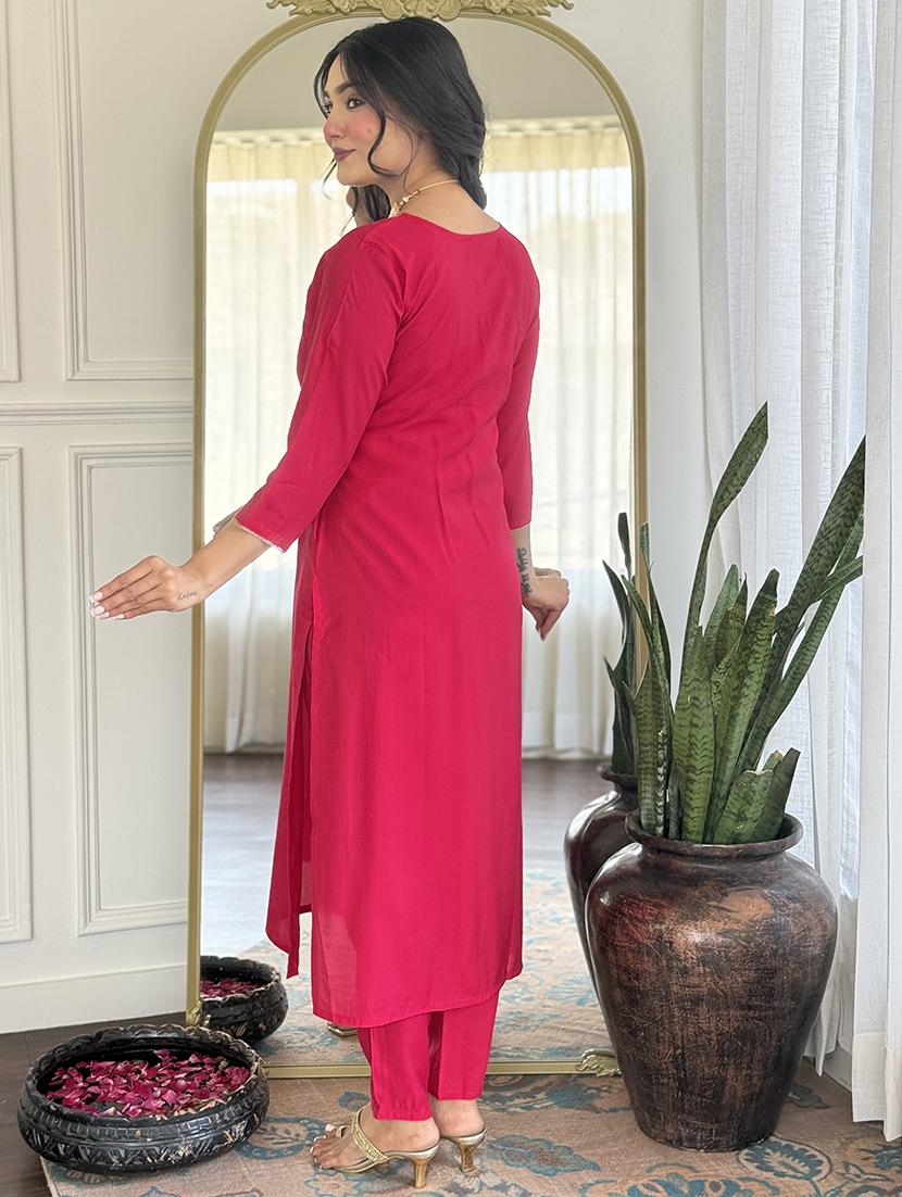 women embroidered three quarter sleeve kurta pant with dupatta set - 22004611 - Standard Image - 3
