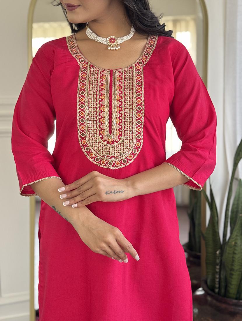 women embroidered three quarter sleeve kurta pant with dupatta set - 22004611 - Standard Image - 5