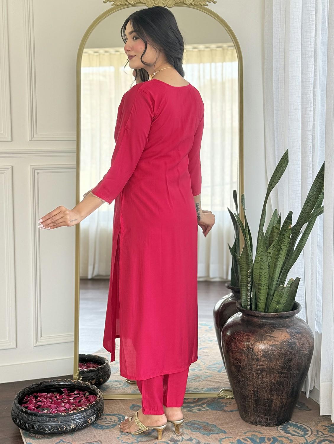 women embroidered three quarter sleeve kurta pant with dupatta set - 22004612 - Standard Image - 3