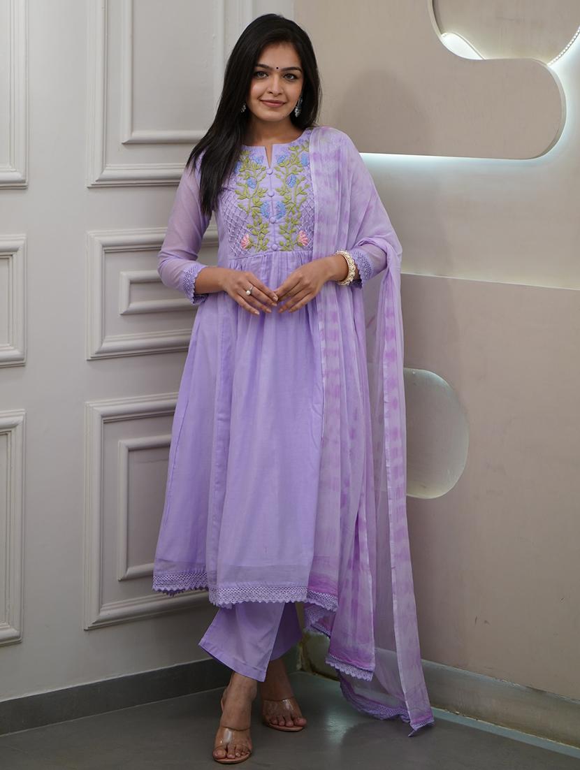 women embroidered three quarter sleeve kurta pant with dupatta set - 22004618 -  Zoom Image - 0