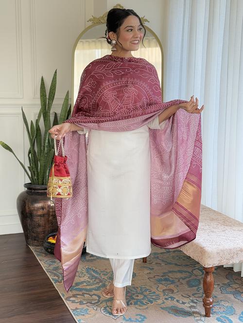 women embroidered three quarter sleeve kurta pant with dupatta set - 22004644 - Standard Image - 0