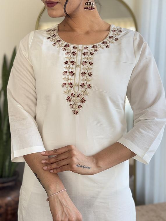 women embroidered three quarter sleeve kurta pant with dupatta set - 22004644 - Standard Image - 5