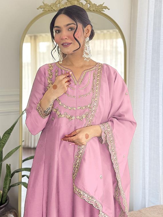 women embroidered long sleeve anarkali kurta pant with dupatta set - 22004664 - Standard Image - 3