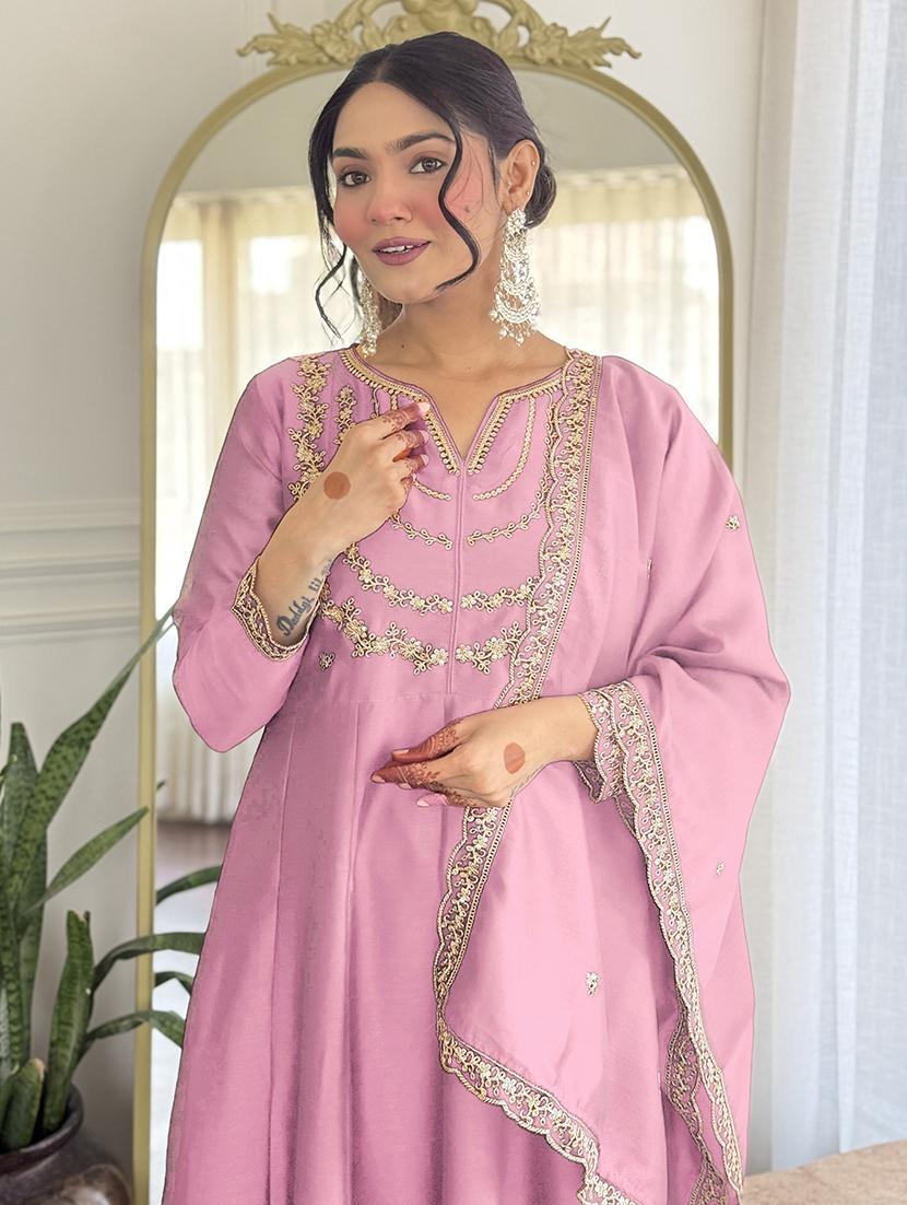 women embroidered long sleeve anarkali kurta pant with dupatta set - 22004668 - Standard Image - 3