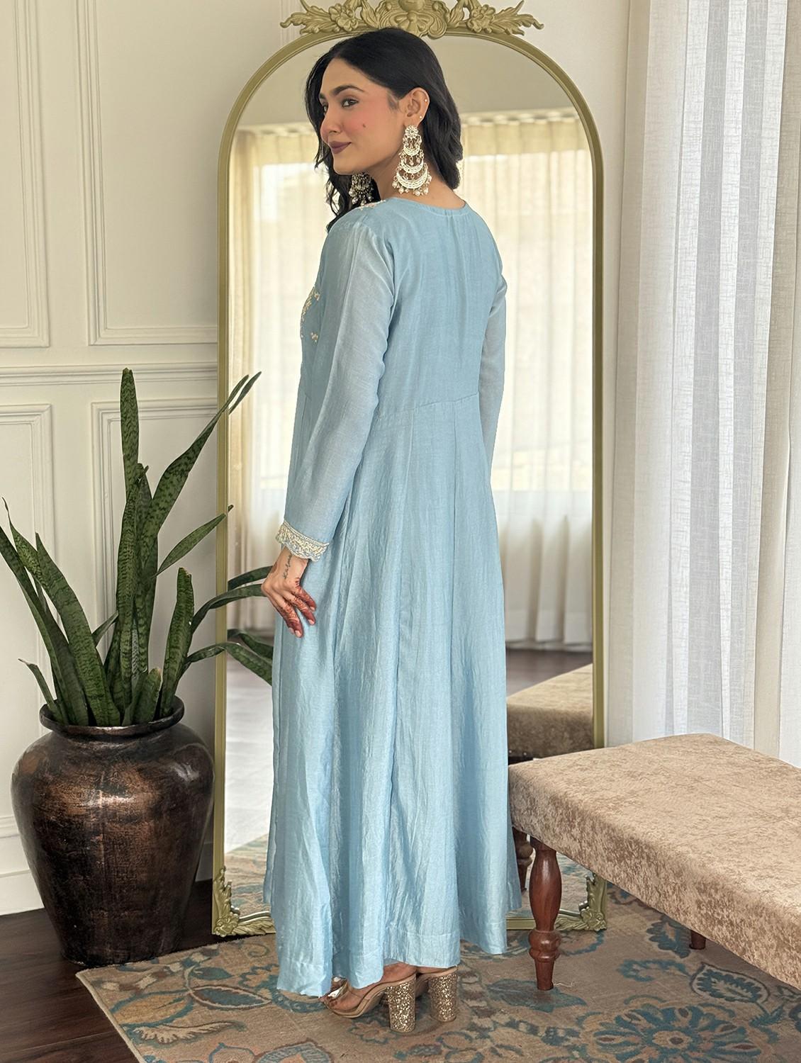 women embroidered long sleeve anarkali kurta pant with dupatta set - 22004669 - Standard Image - 3